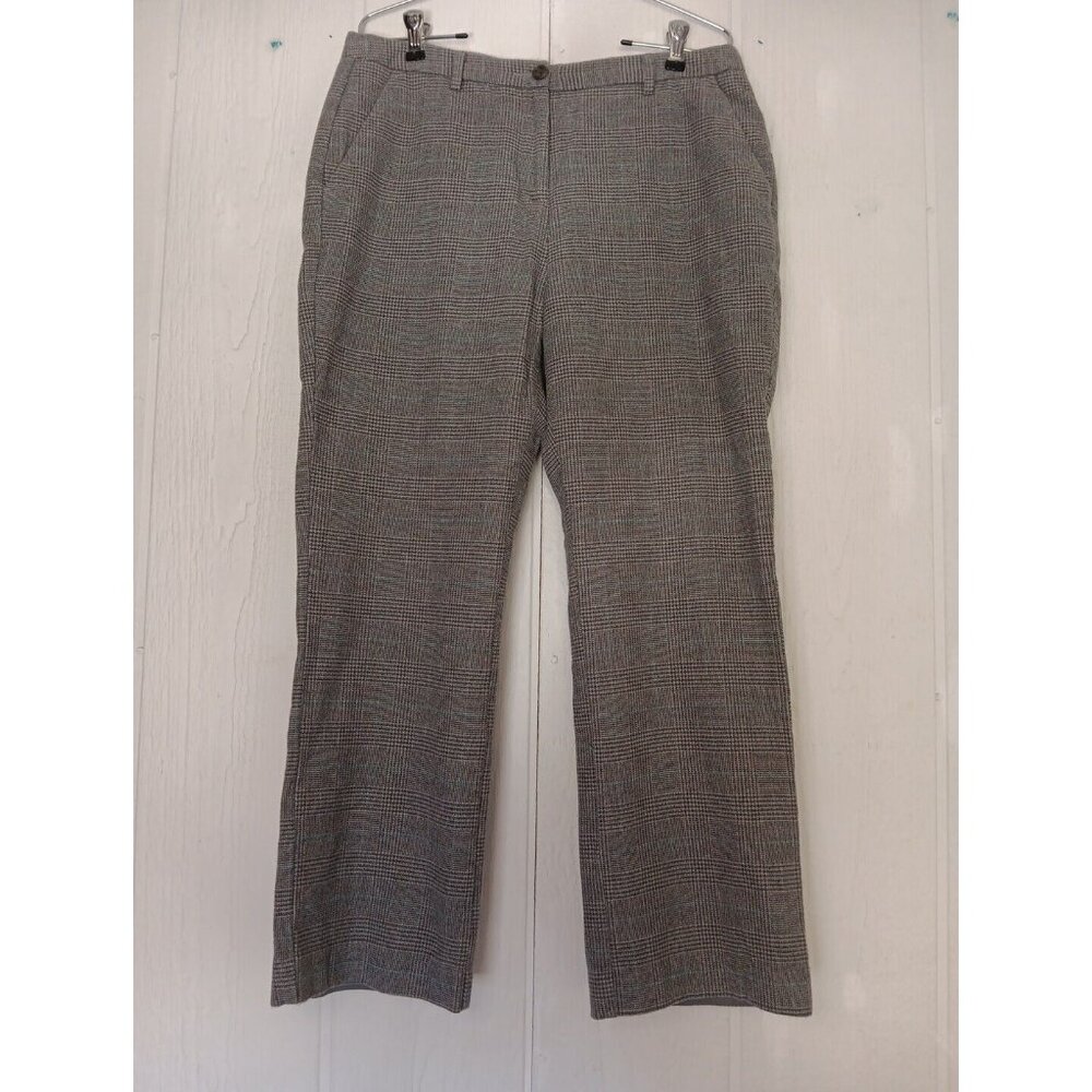LL Bean Pants Classic Fit Womens 10 M/T Tall 32" Cotton Flannel Gray Houndstooth